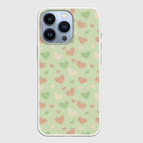 Чехол для iPhone 13 Pro с принтом Сердечки на светло зеленом фоне в Санкт-Петербурге,  |  | hearts | love | valentines day | белый | день влюбленных | зеленый | красный | любовь | сердечки | сердце