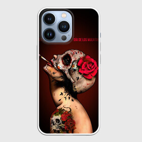 Чехол для iPhone 13 Pro с принтом Ведьма с красной розой в Санкт-Петербурге,  |  | body art | cigarette | day of the dead | halloween | happy halloween | holiday | nude witch | profile | red rose | skull | tattoo | боди арт | день мертвых | красная роза | обнаженная ведьма | праздник | профиль | тату | хэллоуин