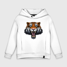 Детское худи Oversize хлопок с принтом Scary Tiger в Санкт-Петербурге, френч-терри — 70% хлопок, 30% полиэстер. Мягкий теплый начес внутри —100% хлопок | боковые карманы, эластичные манжеты и нижняя кромка, капюшон на магнитной кнопке | Тематика изображения на принте: 2022 | animal | cat | lion | tiger | год тигра | животные | зверь | зубы | кот | кошка | лев | охотник | полосатый | природа | тигр | тигренок | тигрица | хищник