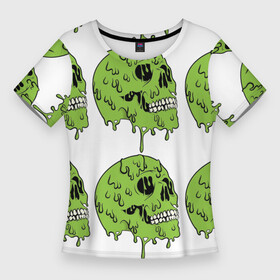 Женская футболка 3D Slim с принтом Кислотный Череп ) в Санкт-Петербурге,  |  | acidic | skull | зеленый череп | кислота | кислотный череп