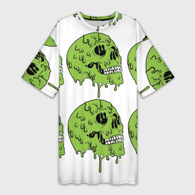 Платье-футболка 3D с принтом Кислотный Череп ) в Санкт-Петербурге,  |  | acidic | skull | зеленый череп | кислота | кислотный череп
