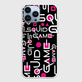 Чехол для iPhone 13 Pro Max с принтом SQUID GAME ЛОГО PINK в Санкт-Петербурге,  |  | Тематика изображения на принте: 001 | 067 | 456 | netflix | pink | squid game | игра | игра в кальмара | квадрат | круг | нетфликс | распорядитель | сериал | стражи | треугольник