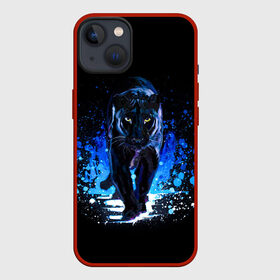 Чехол для iPhone 13 с принтом Черная пантера пятна краски в Санкт-Петербурге,  |  | black panther | panthera | большая кошка | красивая кошка | пантера | пятна краски | синяя краска | хищный зверь | черная пантера