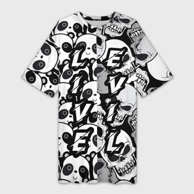 Платье-футболка 3D с принтом LivEvil в Санкт-Петербурге,  |  | animals | black and white | evil | life | panda | popular print | skeleton | skull | top | trend | животные | жить | зло | панда | популярный принт | скилет | топ | тренд | череп | черно белый