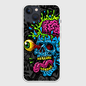 Чехол для iPhone 13 с принтом Взрыв мозгов в Санкт-Петербурге,  |  | blue skull | brain explosion | day of the dead | halloween | happy halloween | holiday | shards | splashes | zombies | брызги | взрыв мозгов | день мертвых | зомби | осколки | праздник | синий череп | хэллоуин