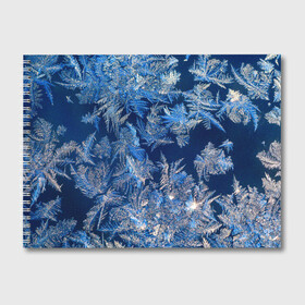 Альбом для рисования с принтом Снежинки макро snowflakes macro в Санкт-Петербурге, 100% бумага
 | матовая бумага, плотность 200 мг. | christmas | macro | new year | snow | snowflakes | winter | вода | зима | зимний узор | макро | новогоднее настроение | новогодний узор | новый год | рождество | синий | снег | снежинки | холод