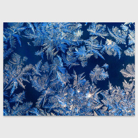 Поздравительная открытка с принтом Снежинки макро snowflakes macro в Санкт-Петербурге, 100% бумага | плотность бумаги 280 г/м2, матовая, на обратной стороне линовка и место для марки
 | christmas | macro | new year | snow | snowflakes | winter | вода | зима | зимний узор | макро | новогоднее настроение | новогодний узор | новый год | рождество | синий | снег | снежинки | холод