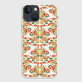 Чехол для iPhone 13 mini с принтом Хохломские узоры II (white) в Санкт-Петербурге,  |  | паттерн | роспись | россия | узор | хохлома