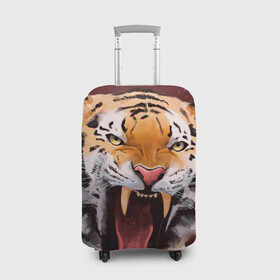 Чехол для чемодана 3D с принтом Тигр красавчик сердится в Санкт-Петербурге, 86% полиэфир, 14% спандекс | двустороннее нанесение принта, прорези для ручек и колес | 2022 | aggressive | angry | fangs | new year | open mouth | predator | tiger | year of the tiger | агрессивный | год тигра | клыки | новый год | открытая пасть | сердитый | тигр | хищник