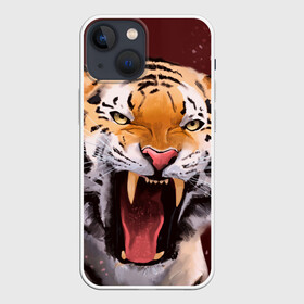 Чехол для iPhone 13 mini с принтом Тигр красавчик сердится в Санкт-Петербурге,  |  | Тематика изображения на принте: 2022 | aggressive | angry | fangs | new year | open mouth | predator | tiger | year of the tiger | агрессивный | год тигра | клыки | новый год | открытая пасть | сердитый | тигр | хищник