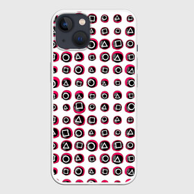 Чехол для iPhone 13 с принтом ИГРА В КАЛЬМАРА | МАСКИ ПАТТЕРН | MASKS PATTERN в Санкт-Петербурге,  |  | аноним | игра в кальмара | игра в кальмаров | игра на выживание | игры | квадрат | круг | маска | паттерн | сериал | сотрудник | треугольник | фильм