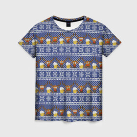 Женская футболка 3D с принтом Олени отдыхают в Санкт-Петербурге, 100% полиэфир ( синтетическое хлопкоподобное полотно) | прямой крой, круглый вырез горловины, длина до линии бедер | вязанный | новогодний | олень | паттерн | рождественский | с оленями | свитер | узор
