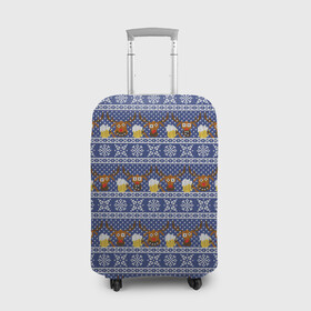 Чехол для чемодана 3D с принтом Олени отдыхают в Санкт-Петербурге, 86% полиэфир, 14% спандекс | двустороннее нанесение принта, прорези для ручек и колес | вязанный | новогодний | олень | паттерн | рождественский | с оленями | свитер | узор