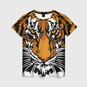 Женская футболка 3D с принтом Взгляд хозяина джунглей в Санкт-Петербурге, 100% полиэфир ( синтетическое хлопкоподобное полотно) | прямой крой, круглый вырез горловины, длина до линии бедер | 2022 | african | direct look | master of the jungle | muzzle | new year | predator | tiger | year of the tiger | африканский | год тигра | новый год | прямой взгляд | тигр | хищник | хозяин джунглей