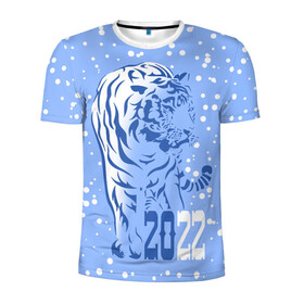 Мужская футболка 3D спортивная с принтом Голубой водяной тигр в Санкт-Петербурге, 100% полиэстер с улучшенными характеристиками | приталенный силуэт, круглая горловина, широкие плечи, сужается к линии бедра | Тематика изображения на принте: 2022 | beast | blue water tiger | is coming | new year | predator | strength and tranquility | year of the tiger | год тигра | зверь | зима | идет | новый год | сила и спокойствие | снег | хищник