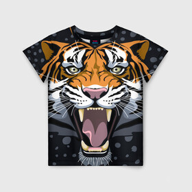 Детская футболка 3D с принтом Амурский тигр в ночи в Санкт-Петербурге, 100% гипоаллергенный полиэфир | прямой крой, круглый вырез горловины, длина до линии бедер, чуть спущенное плечо, ткань немного тянется | 2022 | aggression | amur tiger | beast | grin | new year | night | open mouth | predator | snowfall | winter | year of the tiger | агрессия | амурский тигр | год тигра | зверь | зима | новый год | ночь | оскал | открытая пасть | снегопад | хищник
