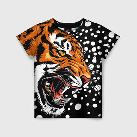 Детская футболка 3D с принтом Амурский тигр и снегопад в Санкт-Петербурге, 100% гипоаллергенный полиэфир | прямой крой, круглый вырез горловины, длина до линии бедер, чуть спущенное плечо, ткань немного тянется | 2022 | amur tiger | beast | grin | new year | night | open mouth | predator | profile | snowfall | winter | year of the tiger | амурский тигр | год тигра | зверь | зима | новый год | ночь | оскал | открытая пасть | профиль | снегопад | хищник