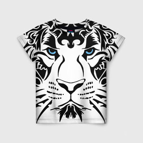 Детская футболка 3D с принтом Водяной голубоглазый тигр в Санкт-Петербурге, 100% гипоаллергенный полиэфир | прямой крой, круглый вырез горловины, длина до линии бедер, чуть спущенное плечо, ткань немного тянется | 2022 | blue eyes | new year | ornament | pattern | predator | strength and tranquility | water tiger | year of the tiger | водяной тигр | год тигра | голубые глаза | новый год | орнамент | сила и спокойствие | узор | хищник