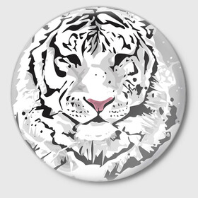 Значок с принтом Белый снежный тигр в Санкт-Петербурге,  металл | круглая форма, металлическая застежка в виде булавки | 2022 | art | beast | new year | predator | splashes and drops | white tiger | year of the tiger | белый тигр | брызги и капли | год тигра | зверь | искусство | новый год | хищник