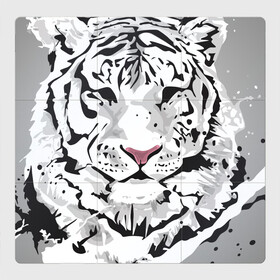 Магнитный плакат 3Х3 с принтом Белый снежный тигр в Санкт-Петербурге, Полимерный материал с магнитным слоем | 9 деталей размером 9*9 см | 2022 | art | beast | new year | predator | splashes and drops | white tiger | year of the tiger | белый тигр | брызги и капли | год тигра | зверь | искусство | новый год | хищник