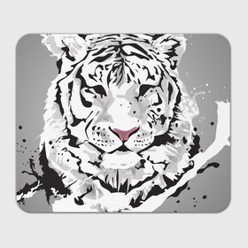 Прямоугольный коврик для мышки с принтом Белый снежный тигр в Санкт-Петербурге, натуральный каучук | размер 230 х 185 мм; запечатка лицевой стороны | 2022 | art | beast | new year | predator | splashes and drops | white tiger | year of the tiger | белый тигр | брызги и капли | год тигра | зверь | искусство | новый год | хищник