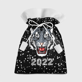 Подарочный 3D мешок с принтом Черный водяной тигр 2022 в Санкт-Петербурге, 100% полиэстер | Размер: 29*39 см | 2022 | beast | black water tiger | fangs | merry christmas | new year | predator | snow | stern grin | winter | year of the tiger | год тигра | зверь | зима | клыки | новый год | снег | суровый оскал | хищник | черный водяной тигр
