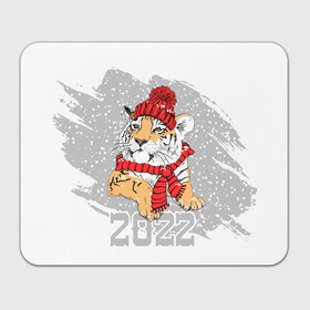 Прямоугольный коврик для мышки с принтом Тигр в красной шапке в Санкт-Петербурге, натуральный каучук | размер 230 х 185 мм; запечатка лицевой стороны | 2022 | beast | merry christmas | new year | predator | proud tiger | red hat | scarf | snow | winter | year of the tiger | год тигра | гордый тигр | зверь | зима | красная шапка | новый год | снег | хищник | шарф