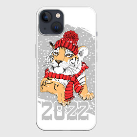 Чехол для iPhone 13 с принтом Тигр в красной шапке в Санкт-Петербурге,  |  | 2022 | beast | merry christmas | new year | predator | proud tiger | red hat | scarf | snow | winter | year of the tiger | год тигра | гордый тигр | зверь | зима | красная шапка | новый год | снег | хищник | шарф