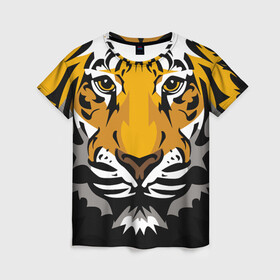Женская футболка 3D с принтом Суровый взгляд тигра в Санкт-Петербурге, 100% полиэфир ( синтетическое хлопкоподобное полотно) | прямой крой, круглый вырез горловины, длина до линии бедер | 2022 | beast | look | merry christmas | new year | predator | stern | tiger | year of the tiger | взгляд | год тигра | зверь | новый год | суровый | тигр | хищник