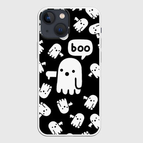 Чехол для iPhone 13 mini с принтом BOO ПРИВЕДЕНИЕ ХЕЛЛОУИН в Санкт-Петербурге,  |  | Тематика изображения на принте: bats | bones | ghost | halloween | pumpkin | skull | кости | летучие мыши | приведение | призрак | скелет | тыква | хеллоуин | хоррор | хэллоуин