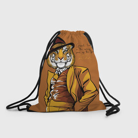 Рюкзак-мешок 3D с принтом Good luck in the coming year of the Tiger в Санкт-Петербурге, 100% полиэстер | плотность ткани — 200 г/м2, размер — 35 х 45 см; лямки — толстые шнурки, застежка на шнуровке, без карманов и подкладки | 2022 | gentleman | happy new year | hat | imposing | look | merry christmas | orange suit | predator | tiger | взгляд | год тигра | джентльмен | новый год | оранжевый костюм | рождество | тигр | хищник | шляпа