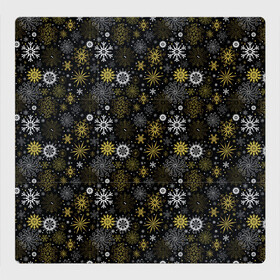 Магнитный плакат 3Х3 с принтом Зимние Узоры (золотые) в Санкт-Петербурге, Полимерный материал с магнитным слоем | 9 деталей размером 9*9 см | merry christmas | дед мороз | ёлка | зима | мороз | новый год | подарок | праздник | рождество | с новым годом | сантаклаус | снег | снеговик | снегурочка | снежинки | снежные узоры | узоры