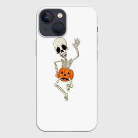 Чехол для iPhone 13 mini с принтом скелет в тыкве в Санкт-Петербурге,  |  | bones | gesture | halloween | joy | monster | pumpkin | run | shame | skeleton | smile | бег | в | жест | кости | монстр | радость | скелет | стыд | тыква | тыкве | улыбка | хэллоуин | чудовище
