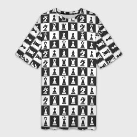 Платье-футболка 3D с принтом Шахматы (Шахматные Фигуры) в Санкт-Петербурге,  |  | chess | анатолий карпов | бобби фишер | владимир крамник | гари каспаров | игра | король | ладья | магнус карлсен | математика | михаил ботвинник | пешка | ферзь | хосерауль капабланка | чёрнобелые