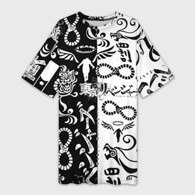 Платье-футболка 3D с принтом ТОКИЙСКИЕ МСТИТЕЛИ ЛОГОБОМБИНГ ЧБ в Санкт-Петербурге,  |  | anime | draken | mikey | tokyorevengers | valhalla | аниме | вальгала | дракен | иероглифы | кэн | манга | мандзиро | микки | рюгудзи | сано | символы | токийские мстители