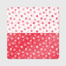 Магнит виниловый Квадрат с принтом Снежинки (красно белые) в Санкт-Петербурге, полимерный материал с магнитным слоем | размер 9*9 см, закругленные углы | merry christmas | дед мороз | ёлка | зима | мороз | новый год | подарок | праздник | рождество | с новым годом | сантаклаус | снег | снеговик | снегурочка | снежинки | снежные узоры | узоры