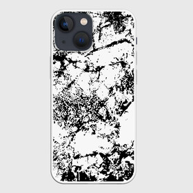 Чехол для iPhone 13 mini с принтом Эффект линогравюры в Санкт-Петербурге,  |  | abstract | black and white | minimalism | urban | urban camouflage | абстрактный узор | белая краска | белое на черном | белый и черный | белый узор | брызги краски | камуфляж | краска | минимализм | монохромный | орнамент