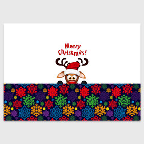 Поздравительная открытка с принтом Merry Christmas (оленёнок) в Санкт-Петербурге, 100% бумага | плотность бумаги 280 г/м2, матовая, на обратной стороне линовка и место для марки
 | christmas | merry christmas | santa claus | дед мороз | ёлка | новогодние олени | новый год | оленёнок бэмби | оленёнок рудольф | орнамент | с новым годом | сантаклаус | свитер с оленями | снегурочка | снежинки | узоры