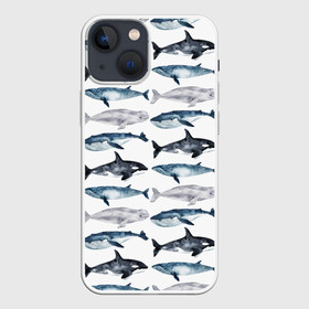 Чехол для iPhone 13 mini с принтом принт с китами в Санкт-Петербурге,  |  | ocean | sea | киты | море | морской принт | морской фон | океан | паттерн | рыбы | текстуры