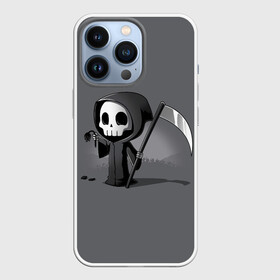 Чехол для iPhone 13 Pro с принтом жнец и цветок в Санкт-Петербурге,  |  | black | death | flower | halloween | hood | leaves | reaper | robe | scull | scythe | sunset | жнец | закат | капюшон | коса | листья | одеяние | хэллоуин | цветок | череп | черый