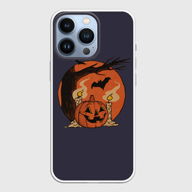 Чехол для iPhone 13 Pro с принтом Night of Fear. Mystic Sunset в Санкт-Петербурге,  |  | bat | branch | candle | candles | evening | flame | halloween | jack | lamp | mystic | night | pumpkin | smoke | sunset | tree | wax | ветка | вечер | воск | дерево | джека | дым | закат | летучая | мистика | мышь | ночь | пламя | светильни