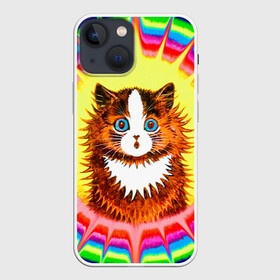 Чехол для iPhone 13 mini с принтом Psychedelic Rainbow Cat в Санкт-Петербурге,  |  | benedict cumberbatch | louis wain | louis wains cats | psychedelic rainbow cat | the electrical life | антропоморфный | бенедикт камбербэтч | известный художник | кошачьи миры луиса уэйна | луис вэйн | луис уэйн | радуга | радужный кот