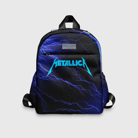 Детский рюкзак 3D с принтом METALLICA BLUE FLASH | МЕТАЛЛИКА СИНИЕ МОЛНИИ в Санкт-Петербурге, 100% полиэстер | лямки с регулируемой длиной, сверху петелька, чтобы рюкзак можно было повесить на вешалку. Основное отделение закрывается на молнию, как и внешний карман. Внутри дополнительный карман. По бокам два дополнительных кармашка | flash | metallica | rock | джеймс хэтфилд | джейсон ньюстед | дэйв мастейн | кирк хэмметт | клифф бёртон | ларс ульрих | металлика | молнии | музыка | роберт трухильо | рок