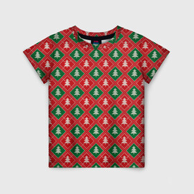 Детская футболка 3D с принтом Ёлочки (красно зелёные) в Санкт-Петербурге, 100% гипоаллергенный полиэфир | прямой крой, круглый вырез горловины, длина до линии бедер, чуть спущенное плечо, ткань немного тянется | merry christmas | бабушкин свитер | дед мороз | ёлка | елочные шары | новогодний подарок | новый год | подарок | природа | рождество | свитер | свитер с ёлками | снежинки