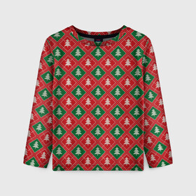 Детский лонгслив 3D с принтом Ёлочки (красно зелёные) в Санкт-Петербурге, 100% полиэстер | длинные рукава, круглый вырез горловины, полуприлегающий силуэт
 | merry christmas | бабушкин свитер | дед мороз | ёлка | елочные шары | новогодний подарок | новый год | подарок | природа | рождество | свитер | свитер с ёлками | снежинки