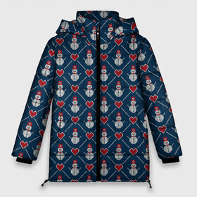 Женская зимняя куртка Oversize с принтом Снеговики с Сердечками в Санкт-Петербурге, верх — 100% полиэстер; подкладка — 100% полиэстер; утеплитель — 100% полиэстер | длина ниже бедра, силуэт Оверсайз. Есть воротник-стойка, отстегивающийся капюшон и ветрозащитная планка. 

Боковые карманы с листочкой на кнопках и внутренний карман на молнии | love | merry christmas | дед мороз | ёлка | зима | любовь | мороз | новый год | подарок | праздник | рождество | с новым годом | сантаклаус | свитер | свитер с сердечками | свитер со снеговиками | сердца | снег