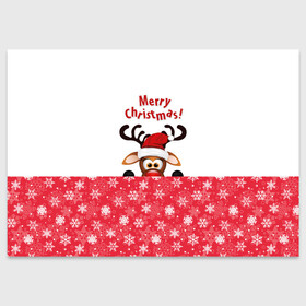 Поздравительная открытка с принтом Оленёнок (Merry Christmas) в Санкт-Петербурге, 100% бумага | плотность бумаги 280 г/м2, матовая, на обратной стороне линовка и место для марки
 | merry christmas | santa claus | дед мороз | ёлка | зверь | зима | лось | мороз | новогодние олени | новый год | оленёнок бэмби | оленёнок рудольф | олень | подарок | празд | рождество | с новым годом | сантаклаус