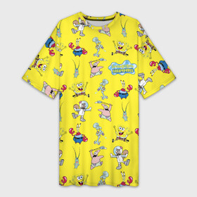 Платье-футболка 3D с принтом SpongeBob pattern в Санкт-Петербурге,  |  | sponge bob | spongebob | губка боб | квадратные штаны | мистер крабс | патрик | сквидвард | сквэр пэнтс | спанч боб | сэнди чикс | шелдон планктон