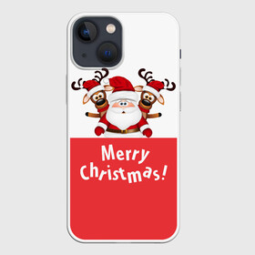 Чехол для iPhone 13 mini с принтом Санта с 2 Оленями в Санкт-Петербурге,  |  | christmas | merry christmas | santa claus | дед мороз | ёлка | зима | мороз | новогодние олени | новый год | оленёнок бэмби | оленёнок рудольф | подарок | праздник | рождество | с новым годом | санта клаус