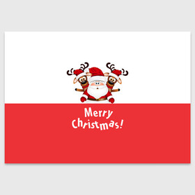 Поздравительная открытка с принтом Санта с 2 Оленями в Санкт-Петербурге, 100% бумага | плотность бумаги 280 г/м2, матовая, на обратной стороне линовка и место для марки
 | christmas | merry christmas | santa claus | дед мороз | ёлка | зима | мороз | новогодние олени | новый год | оленёнок бэмби | оленёнок рудольф | подарок | праздник | рождество | с новым годом | санта клаус